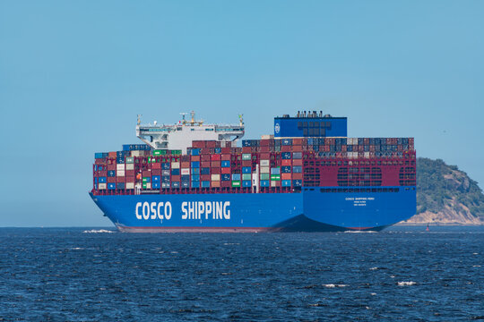 The COSCO Shipping container ship is one of the largest vessels in the world, designed to transport thousands of containers efficiently and safely across the oceans. Guanabara Bay - Rio de Janeiro
