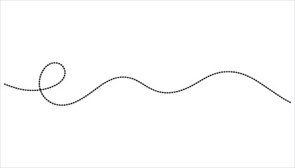 Black dashed line forming a wavy curve with a loop on a white background vector