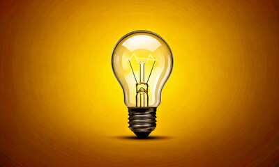 Glass candlestick glowing on a yellow background. Symbol of light and idea.