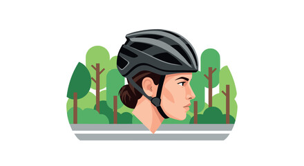 Fototapeta premium Cyclist with helmet in modern forest setting