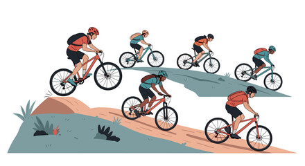 Naklejka premium Dynamic cycling adventure on mountain trail with group of bikers in motion