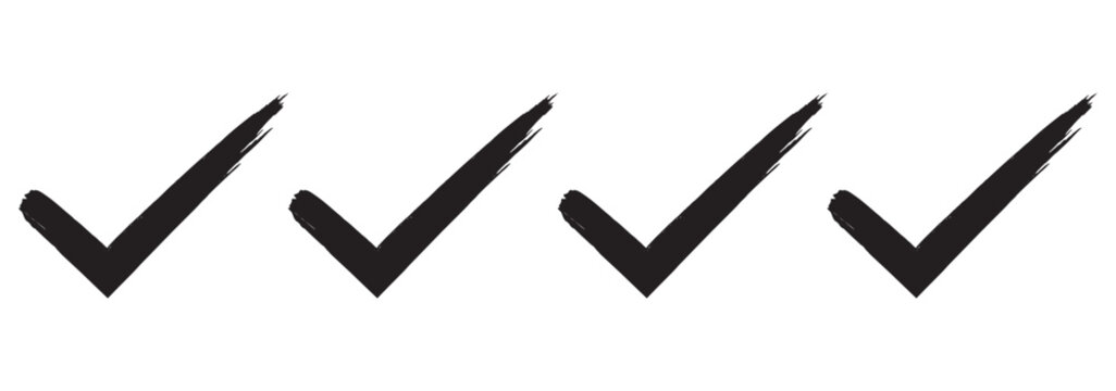 Check mark set. Hand painted grunge brush tick symbol design element. Isolated vector yes check marks collection.