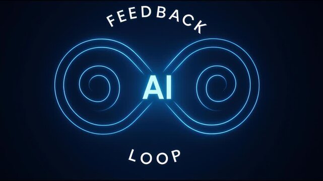 Feedback loop ai infinity technology connection iteration evokes futuristic glow and calm in a neon infinity symbol illustrating continuous machine learning cycle