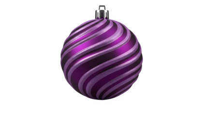 Purple Striped Christmas Bauble - Swirl Pattern, Metallic Ornament, Holiday Decoration, Isolated Ball & 3D Design