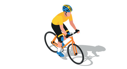Fototapeta premium Isometric cyclist riding bicycle in yellow and blue gear