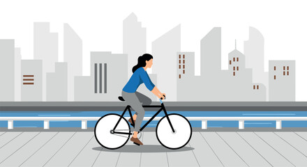 Fototapeta premium Urban cycling in minimalist cityscape with modern architecture