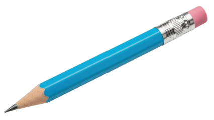 Isolated light-blue pencil with an eraser, sharpened tip to write, draw or sketch well