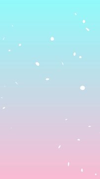 Loop video of white silhouette cherry blossom snowstorm with petals falling from the top left, gradation background (light blue, pink) [vertical video]