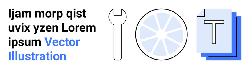 Technology tools, data management, content creation, business strategy, workflow automation, user interface. Wrench, diagram and text icons displayed. Technology tools and data management concepts