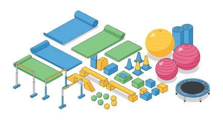 Isometric fitness equipment set with bright colors for home or gym