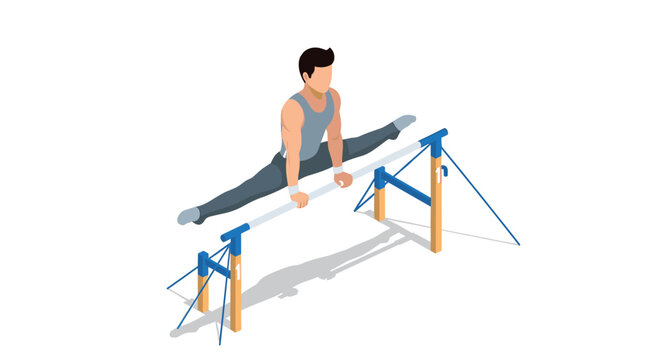 Gymnast performing on parallel bars in isometric style