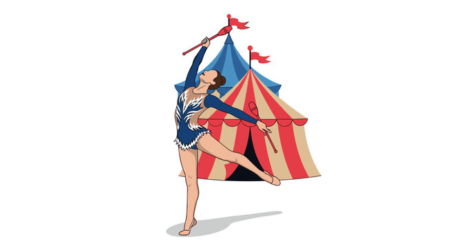 Circus performer in costume with tent background