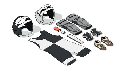 Isometric roller skating gear set with protective pads and helmets