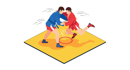 Obraz premium Dynamic isometric martial arts match with wrestlers in action