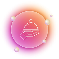 White Covered with a tray of food icon isolated on white background. Tray and lid sign. Restaurant cloche with lid. Orange and pink gradient circle background. Vector