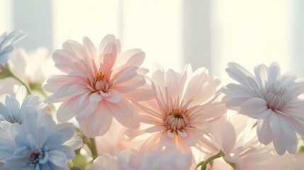 spring flowers with gentle petals and soft pink tones, set against a minimalistic pattern that forms a seamless repeat
