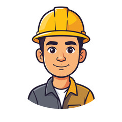 Cartoon illustration of a male construction worker wearing a yellow hard hat.