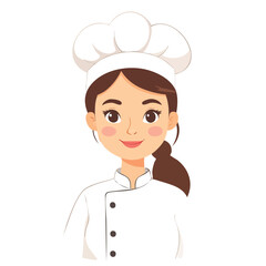 Smiling Female Chef in White Uniform and Toque Hat.