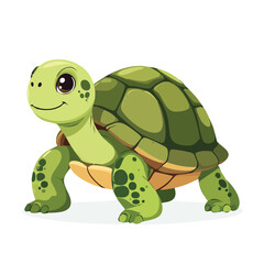 Cute cartoon turtle with green shell and happy expression.