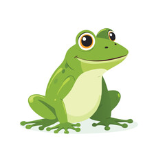 A cute cartoon green frog sitting and smiling.