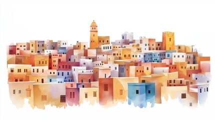 Ghardaia. Ghardaia hand drawn watercolor illustration on white background