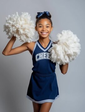 young afro american cheerleader girl with pompoms - generative ai