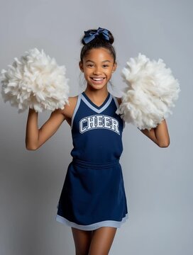 young afro american cheerleader girl with pompoms - generative ai