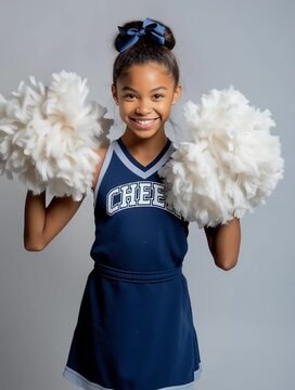 young afro american cheerleader girl with pompoms - generative ai