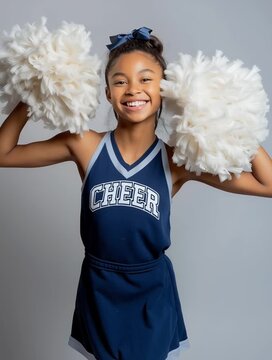 young afro american cheerleader girl with pompoms - generative ai