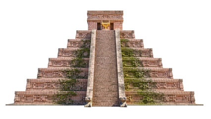 Isolated Mayan pyramid Chichen Itza archeology heritage landmark building exterior view