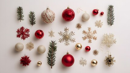 Christmas tree decorations on a white background