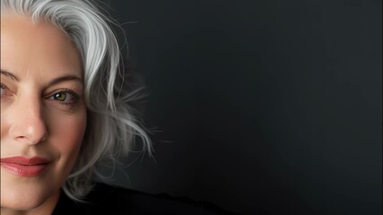 Smiling senior adult woman showing confidence and natural beauty, embracing aging with positive grace and attitude video 4k