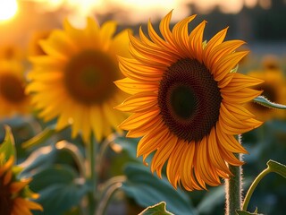 Sunflower wilting slightly in the late afternoon sun, a reminder of the cycle of life and the transient beauty of nature,  decay,  late afternoon