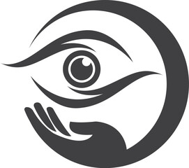 Eye protection logo with a caring hand holding the symbol 