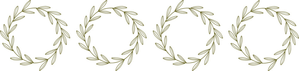 Minimal olive branch wreath illustration set with elegant botanical leaf circle frames for natural decorative design © Sanjida