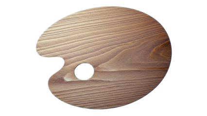 Realistic wooden artist palette with thumbhole isolated on transparent background