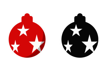 Xmas Christmas Tree Decoration Ball with Stars Winter Symbol Red and Black Element Symbol Icon Set. Vector Image.