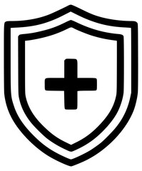 Obraz premium A laconic shield with a cross in the center, a symbol of health protection and medical safety