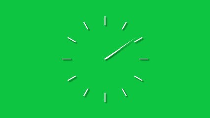 Clock face with black hour markers and a single white minute hand on a bright green background time