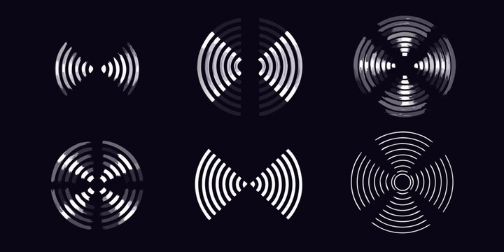 Abstract sound wave patterns in varying sizes and shapes on a black background