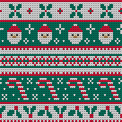 Santa Claus knitted seamless pattern Christmas sweater background