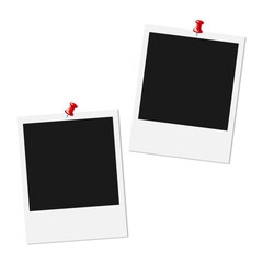 isolated blank photo frames with red push pin on transparent background