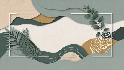 Modern Evergreen Presentation Cover Slide Template. Muted Sage Green and Beige Nature Theme with Abstract Botanical Elements and Organic Shapes for Business or Sustainability Reports.