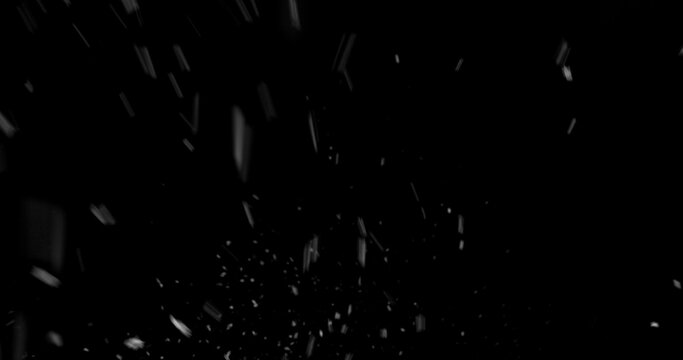 Falling snowflakes isolated on black background. Winter snow overlay texture for VFX, compositing, motion graphics and atmospheric effects