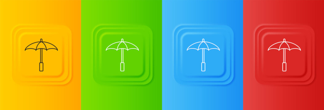 White Sun protective umbrella for beach icon isolated on colorful background. Large parasol for outdoor space. Beach umbrella. Set icons in square buttons. Vector