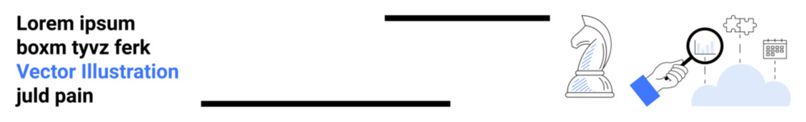 Obraz premium Business strategy, competitive planning, decision-making, analysis, investigation, cloud computing. Chess knight, magnifying glass on a cloud. Business strategy and competitive planning concept