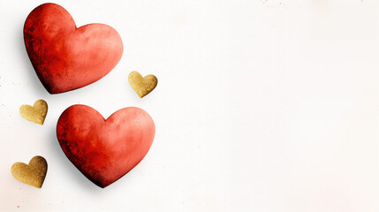 Obraz premium Red heart and gold heart on white background symbolize love romance and happiness for Valentine Day celebration