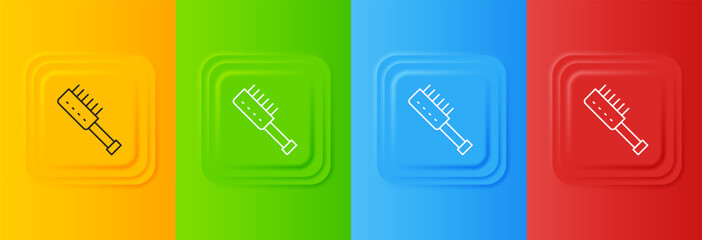 White Sauna brush icon isolated on colorful background. Wooden brush with coarse bristles for washing in the bath. Anti cellulite massage. Set icons in square buttons. Vector