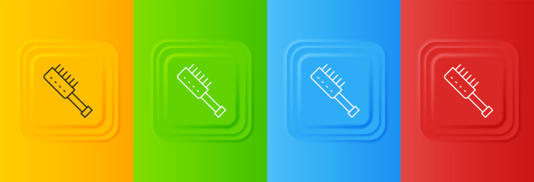 White Sauna brush icon isolated on colorful background. Wooden brush with coarse bristles for washing in the bath. Anti cellulite massage. Set icons in square buttons. Vector