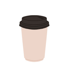 Takeaway paper coffee cups. Takeout hot drinks to go in paper mugs with lids and sleeves, zarf. Take-away tea and coffee on holder. Flat vector illustration isolated on white background